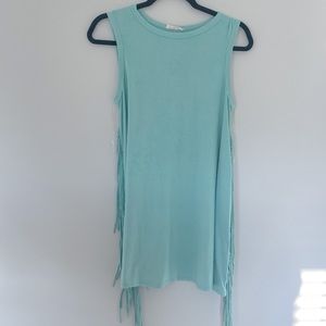Before You Teal Fringe Mini Dress Size Small